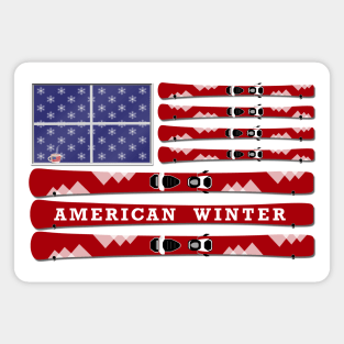 American Winter - skis and snowflakes USA flag - white background Magnet